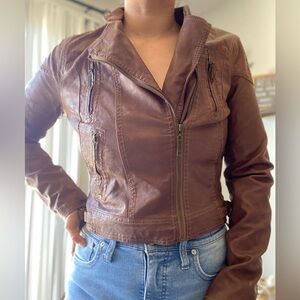 Faux Leather Cropped Jacket